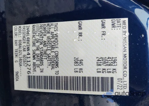 2022 Nissan Altima S Fwd из США, поврежденный, VIN 1N4BL4BV1NN411276